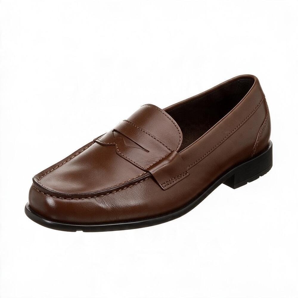 ROCKPORT Boys LEATHER PENNY LOAFER Brown SLIP ON Size 7.5